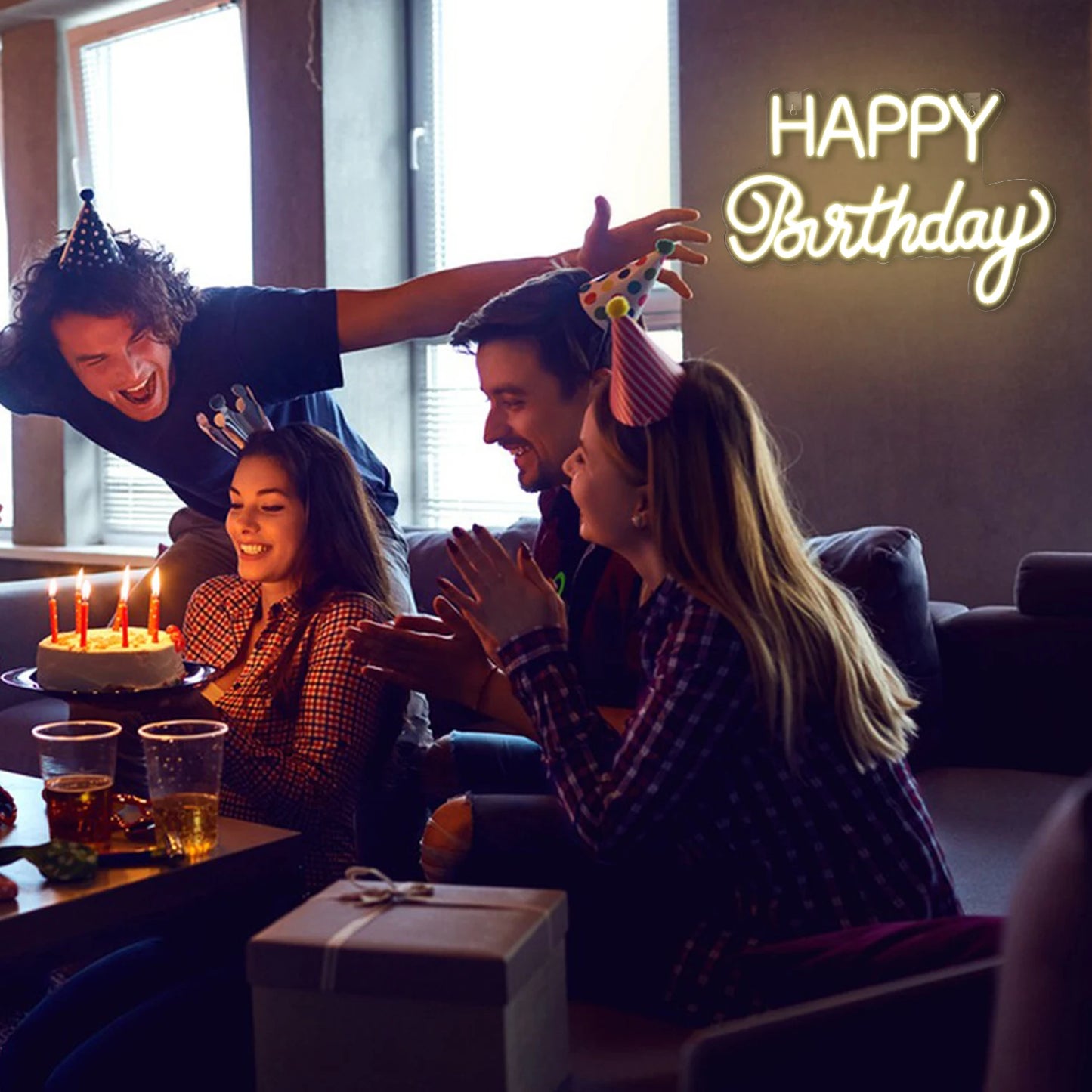 Letreiro de LED "Feliz Aniversário" USB 5V - Econômico