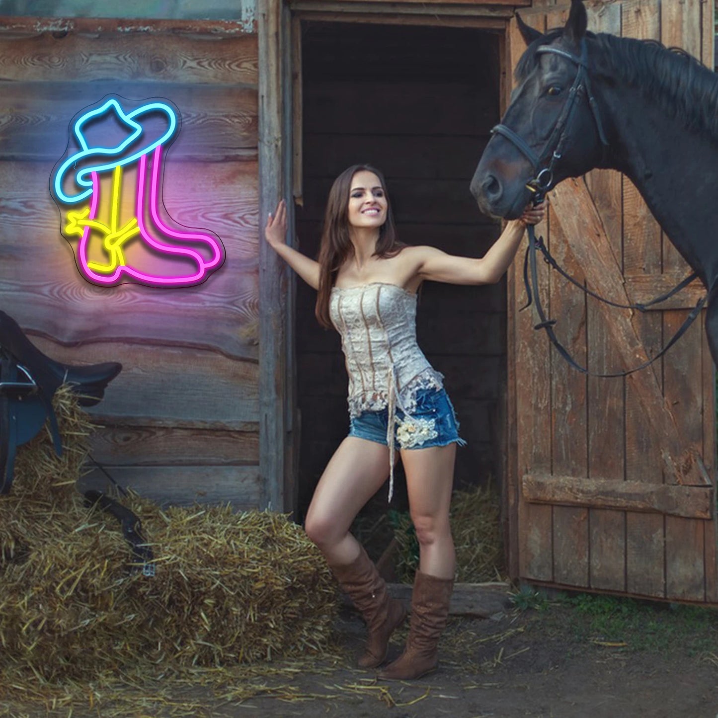 Letreiro de LED em Forma de Bota de Cowboy 5V USB - Econômico