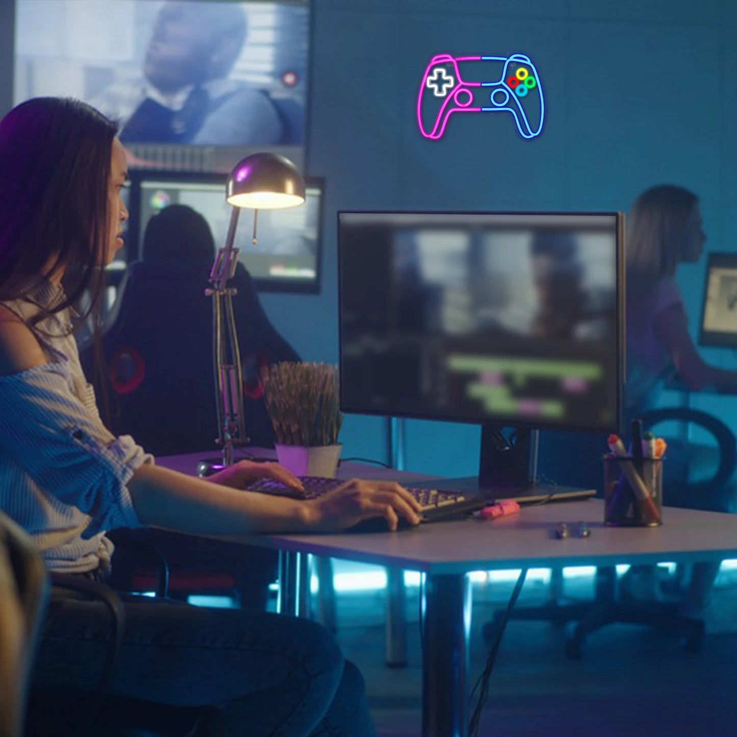 Letreiro de LED de Console de Jogos Rosa Azul 5V USB - Econômico