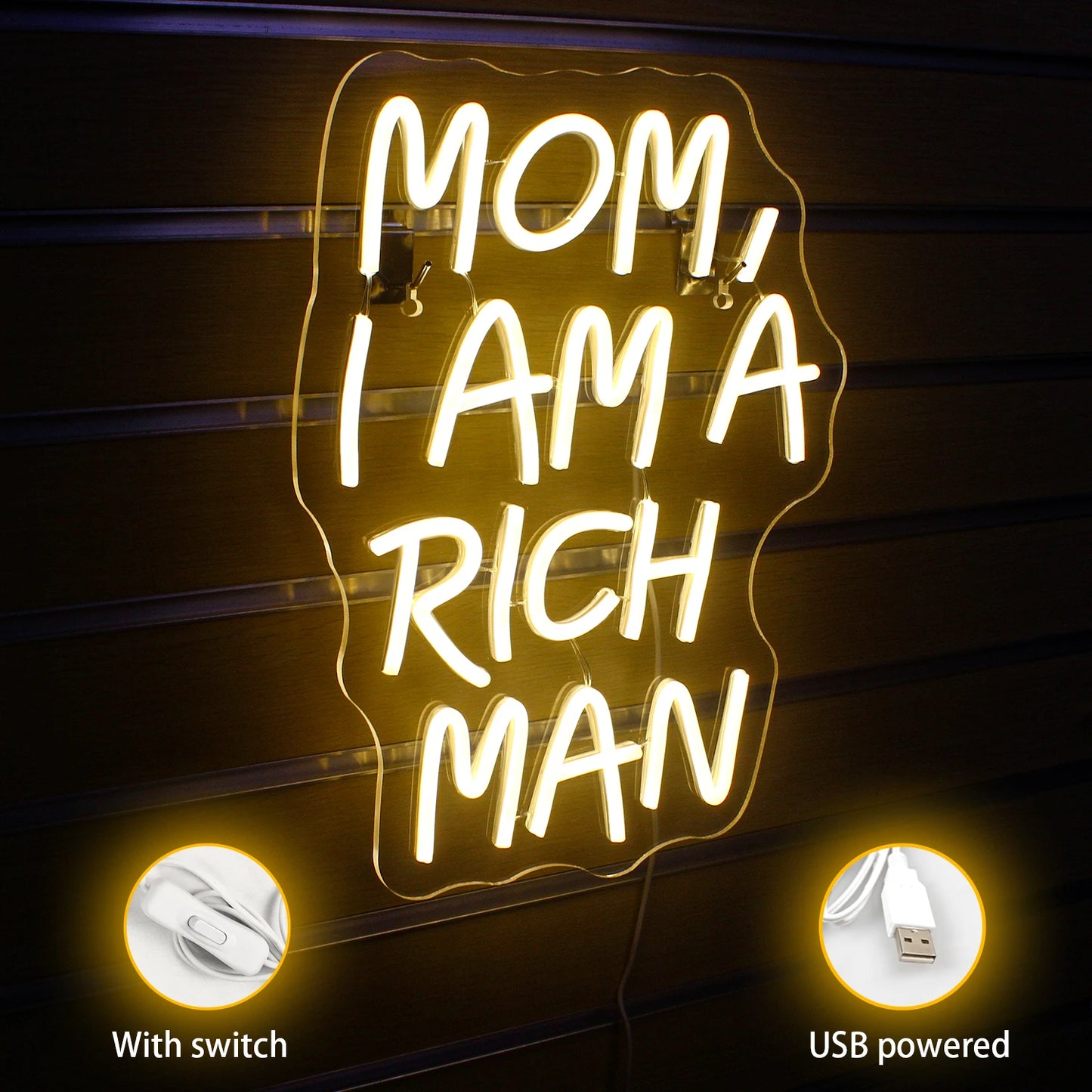Letreiro de LED "Mamãe, Sou um Homem Rico" 5V USB - Econômico