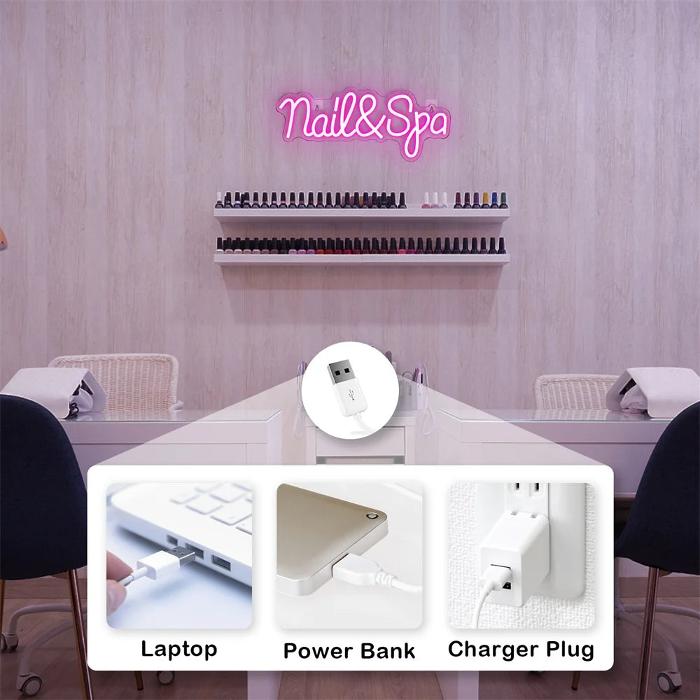Letreiro de LED 5V USB Nail Spa - Econômico