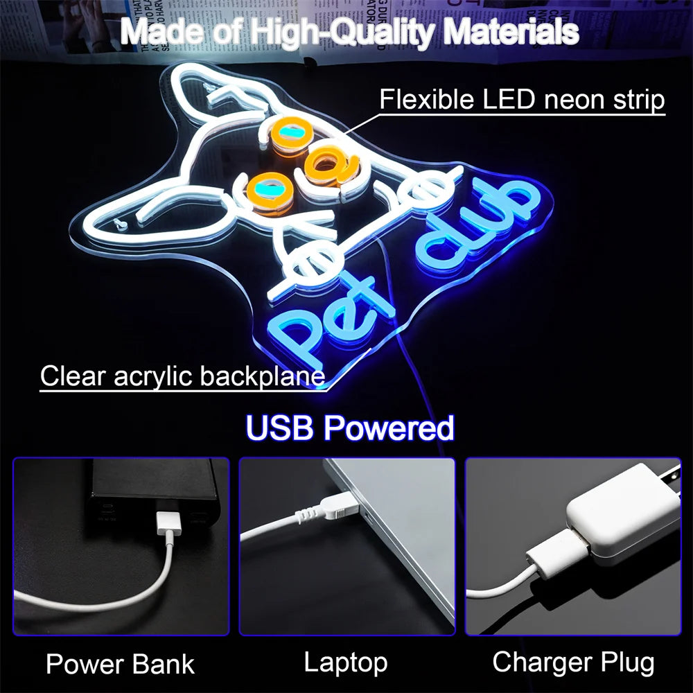 Letreiro de LED USB 5V - Pet Club - Econômico