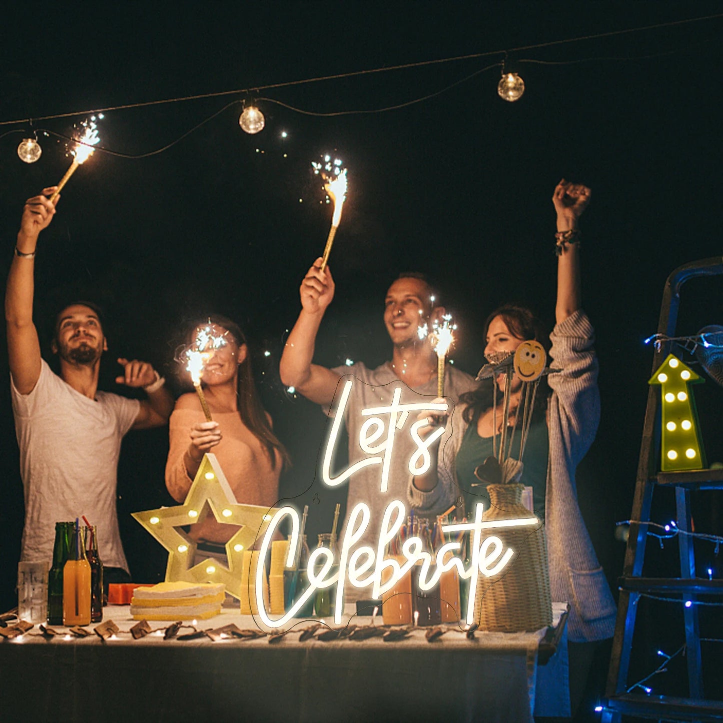 Vamos Celebrar Letreiro de LED 5V USB - Econômico