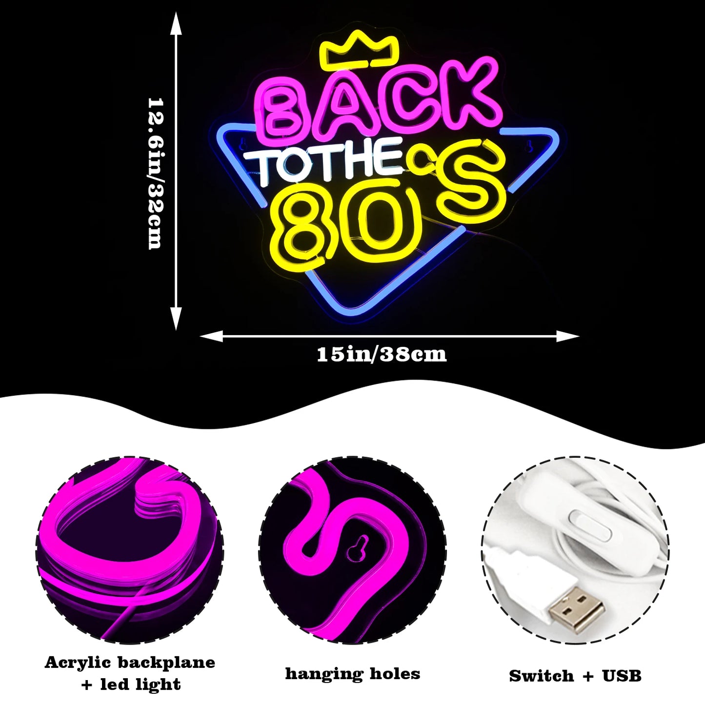 De Volta aos Anos 80 Letreiro de LED USB 5V - Econômico