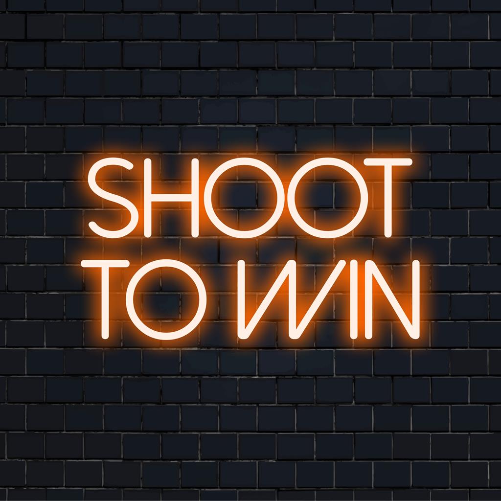 Placa de neon LED personalizada com "Atire para Vencer" em cores vibrantes, perfeita para uma decoração de parede neon motivacional e exclusiva.