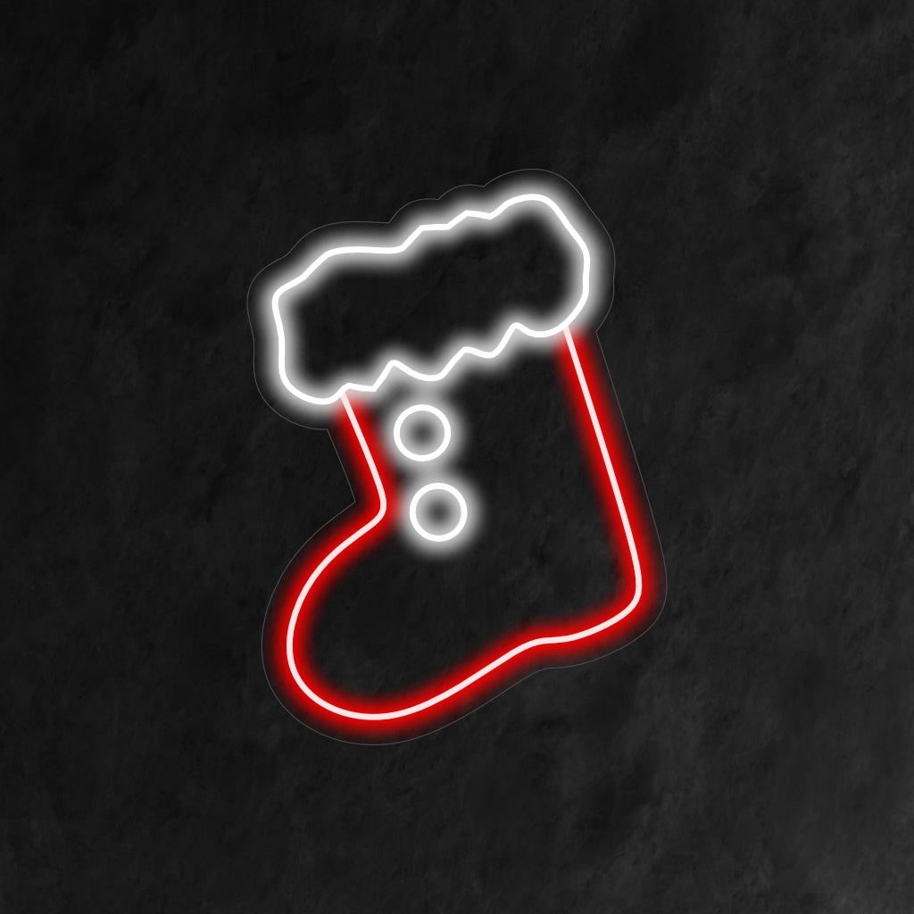"Placa de neon em formato de bota de Natal simples" acrescenta um toque festivo com seu design minimalista, criando um brilho acolhedor e convidativo para um ambiente natalino simples, porém charmoso.