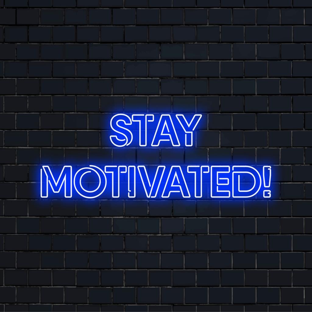 Mantenha-se motivado! Design de letreiro de neon LED feito à mão, arte de texto neon vibrante para decoração chique de luz neon, perfeito como uma peça personalizada de letreiro de neon.