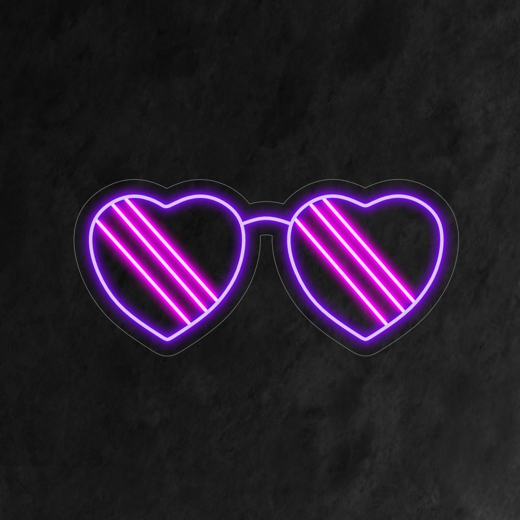 "Placa de neon com óculos de sol em formato de coração" combina romance e estilo com seu design chique, criando um brilho único que eleva o ambiente do seu espaço.