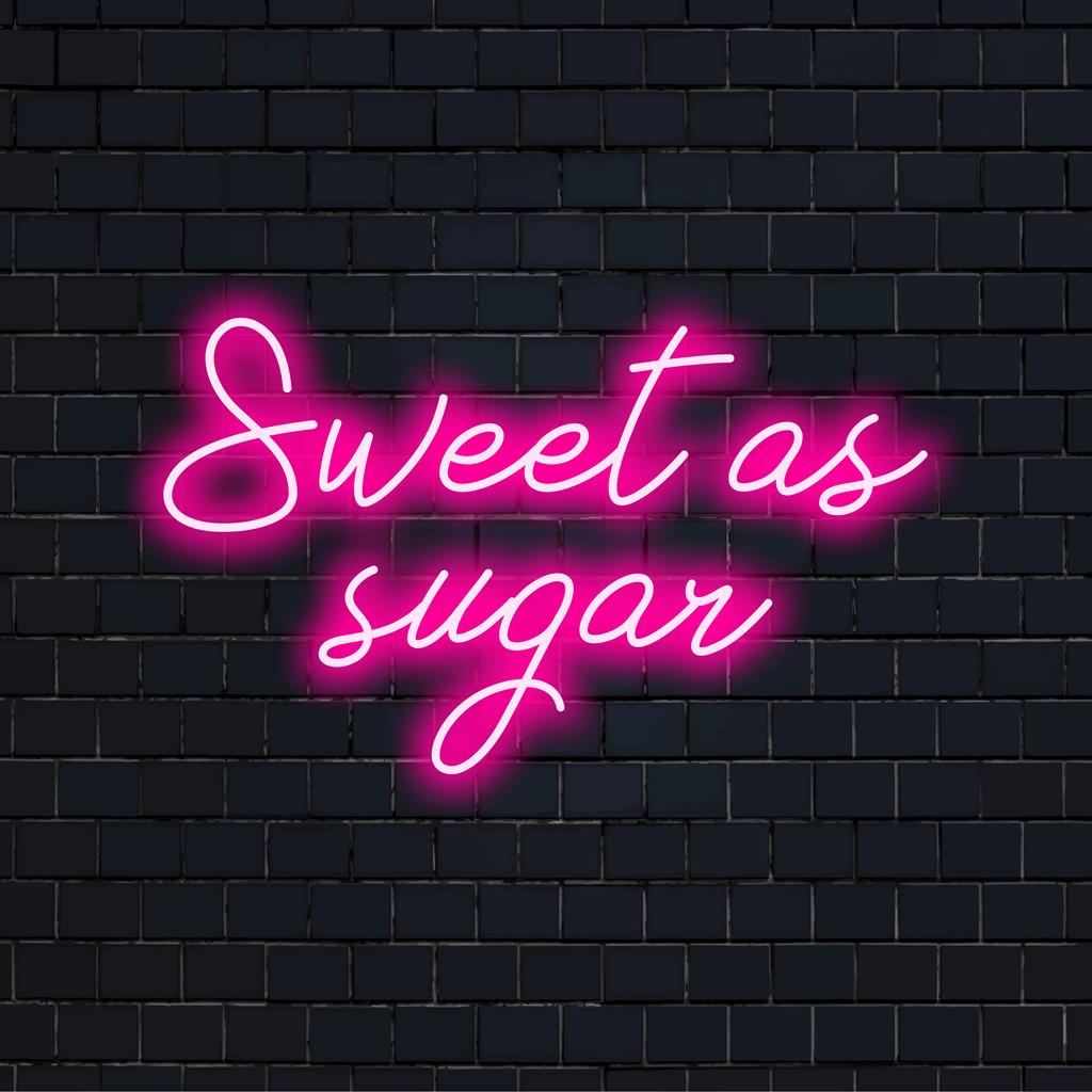 Placa de neon com os dizeres Sweet As Sugar, perfeita para iluminar qualquer espaço com pingente de LED personalizado e arte neon exclusiva.