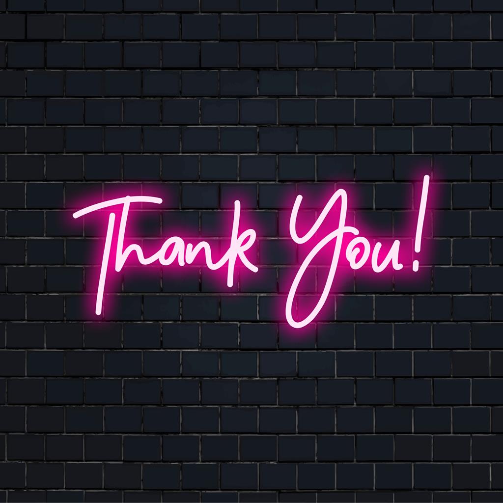 Letreiro de LED neon vibrante "Obrigado!" iluminando seu espaço com decoração personalizada de neon, perfeito para qualquer ambiente artístico.