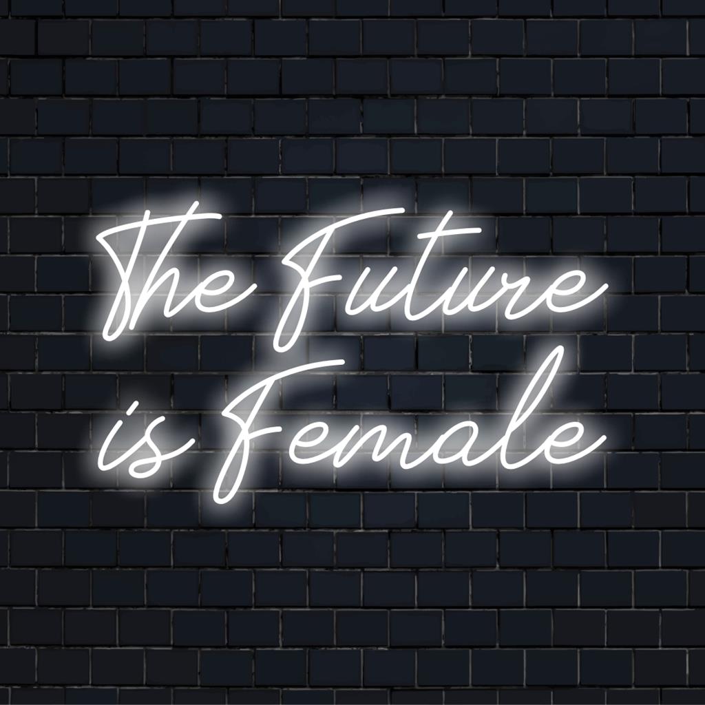 Letreiro de LED neon "O Futuro É Feminino", feito à mão, promovendo a igualdade de gênero. Ideal para decoração de parede e iluminação neon personalizada.