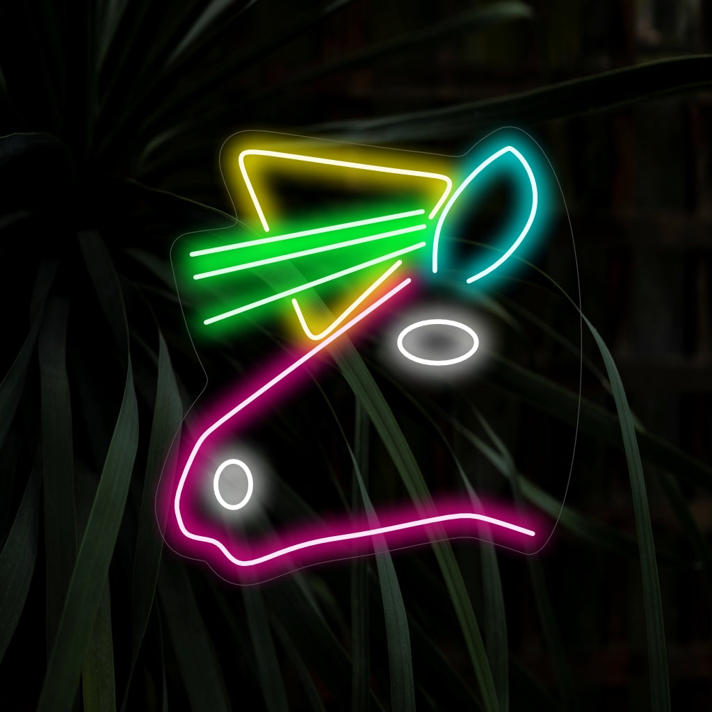 "Placa de neon em forma de cabeça de unicórnio" com um brilho fantástico, trazendo magia e encantamento ao seu espaço.