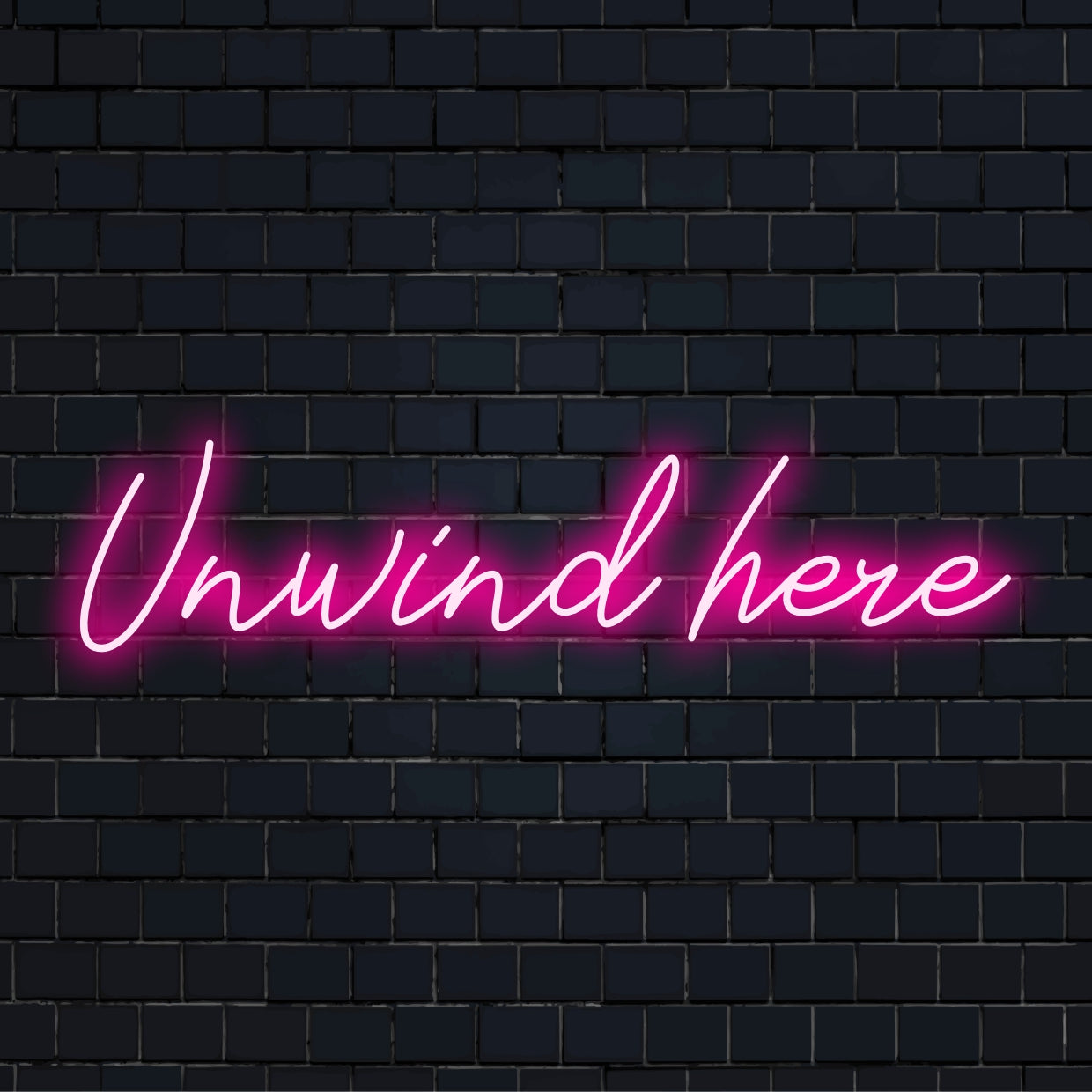 Placa de neon LED personalizada com os dizeres Unwind Here; arte de parede neon perfeita para criar uma atmosfera relaxante.