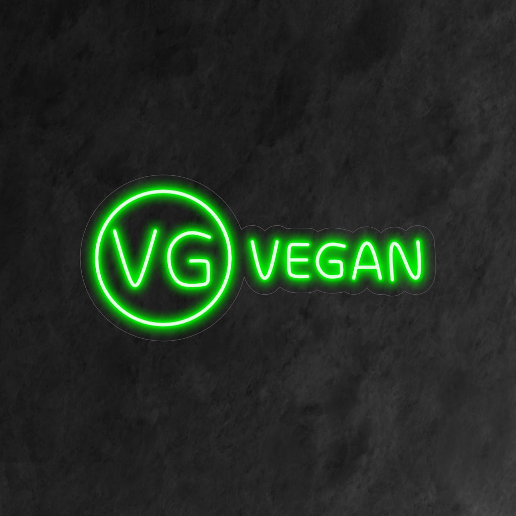 "Placa de neon vegana" irradia um brilho vibrante, celebrando a vida baseada em vegetais e a sustentabilidade em seu espaço.
