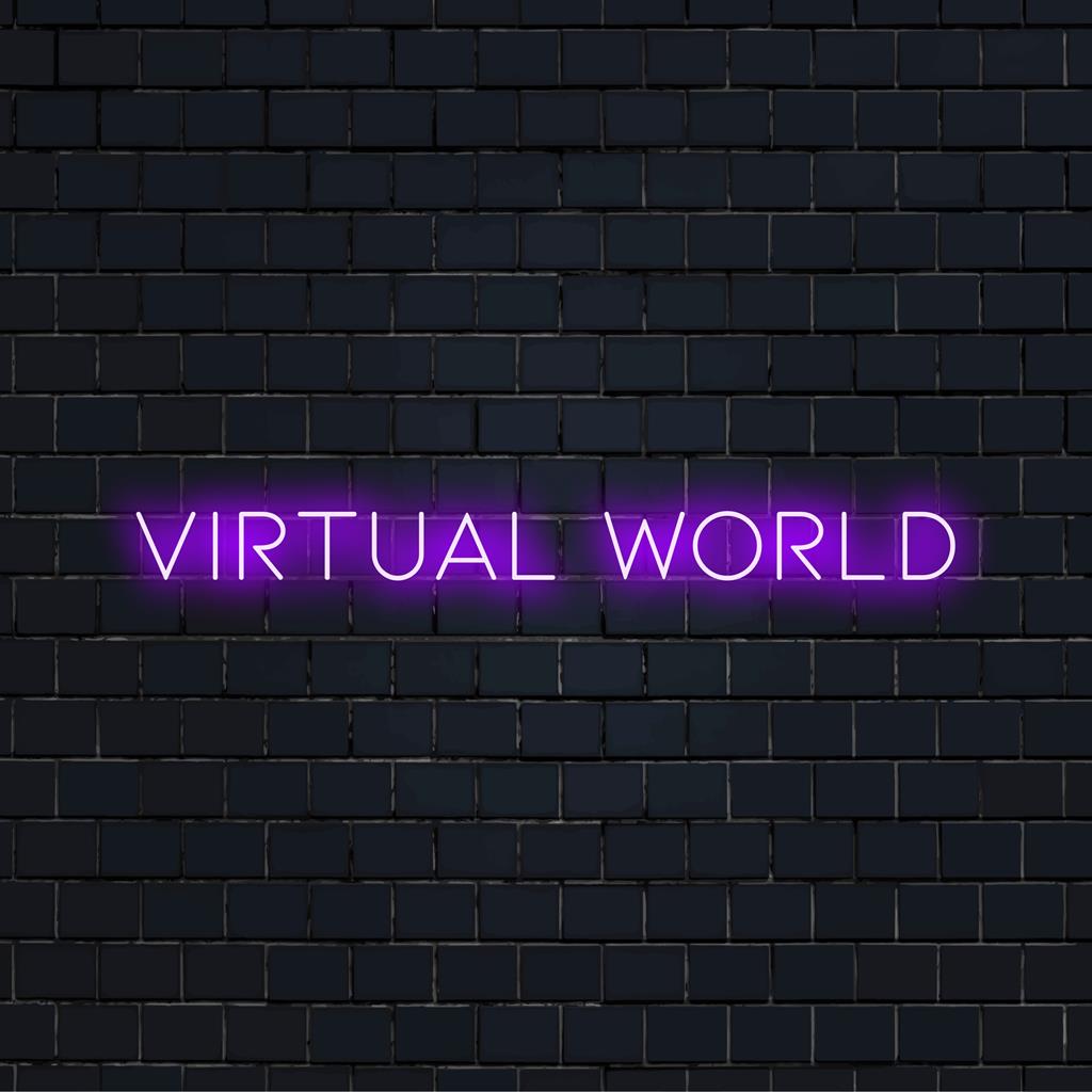 Letreiro de LED neon personalizado intitulado "Mundo Virtual", apresentando uma obra de arte em neon empolgante. Ideal para decoração ou detalhes decorativos personalizados.