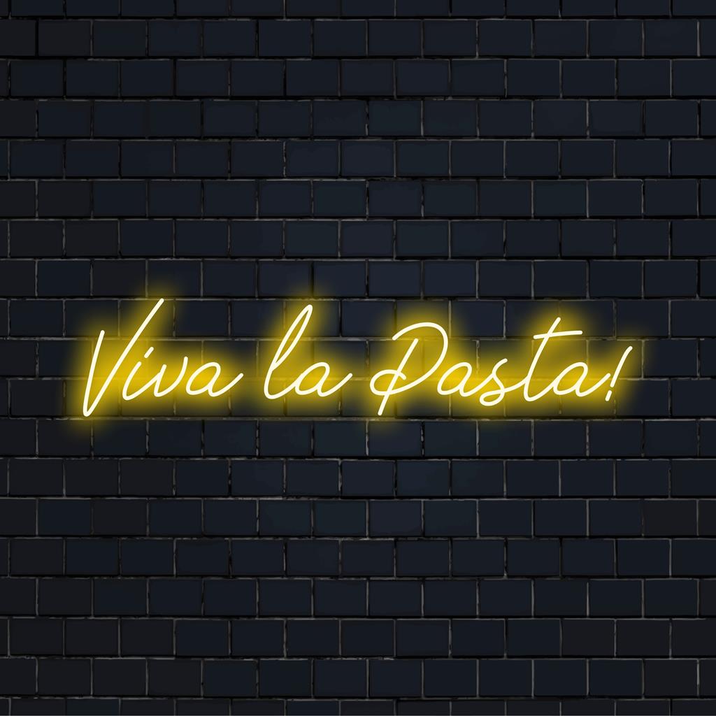 Placa de neon LED personalizada com a frase Viva La Pasta! em cores vibrantes; adiciona um toque divertido e animado a qualquer decoração.