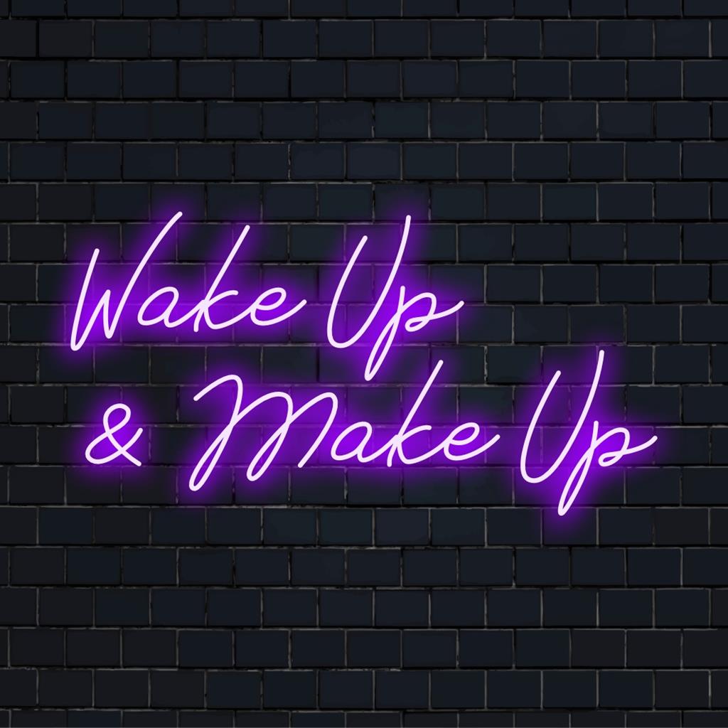Placa de neon LED personalizada com os dizeres "Acorde e Faça Você Mesmo", ideal para decoração vibrante de casa ou penteadeira, peça de arte com luz neon.