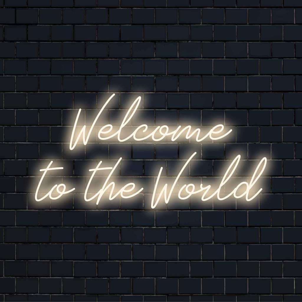 Letreiro LED neon de boas-vindas com um convite acolhedor, ideal para decoração com luz neon em qualquer ambiente. Feito sob medida para iluminar o seu ambiente.