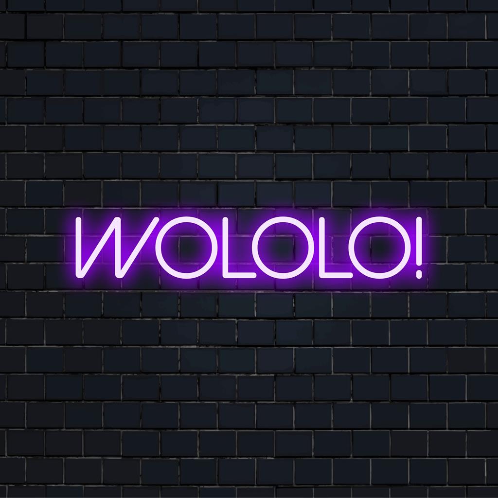 Letreiro de LED neon Wololo vibrante com design arrojado e brilho suave, perfeito para decoração de parede exclusiva e personalizada.