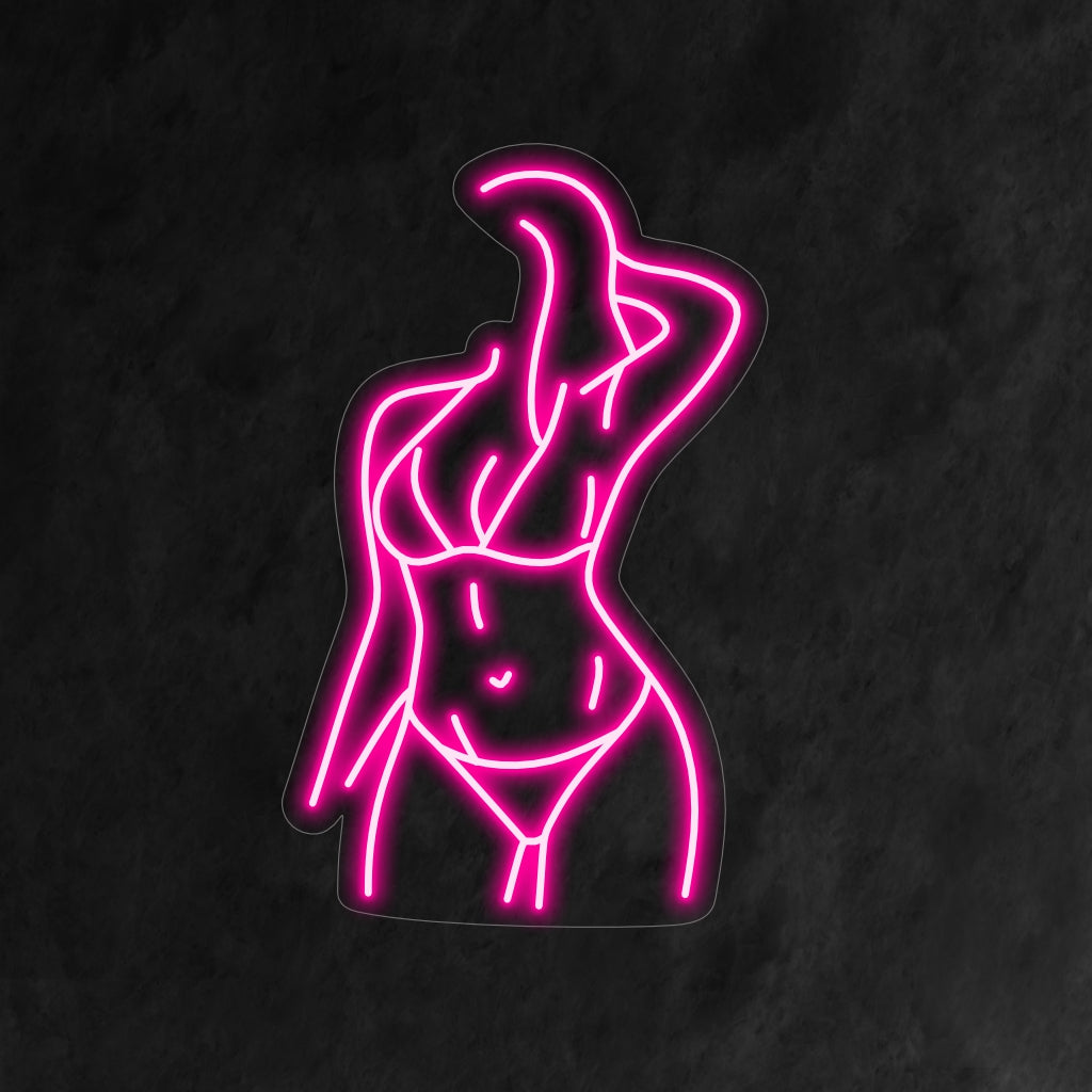 "Sinal de neon do corpo feminino" - Uma representação artística da forma feminina em elegante brilho neon