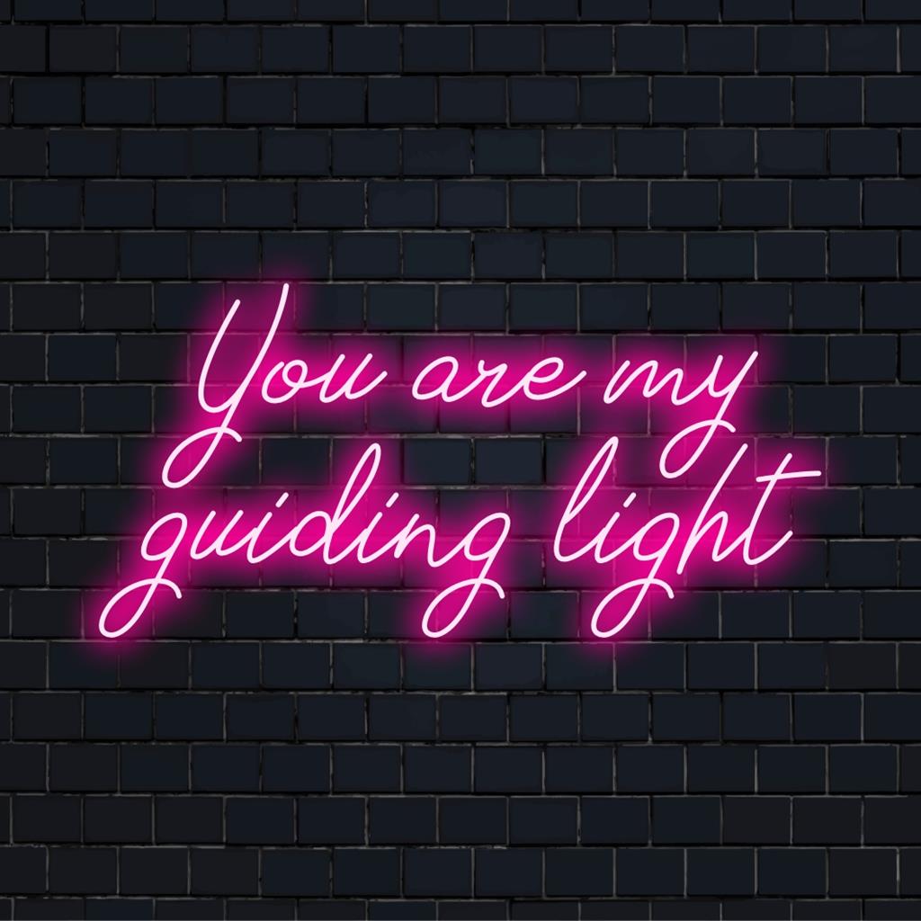 Placa de LED neon vibrante e personalizada com os dizeres You Are My Guiding Light, perfeita para uma arte de parede neon inspiradora.