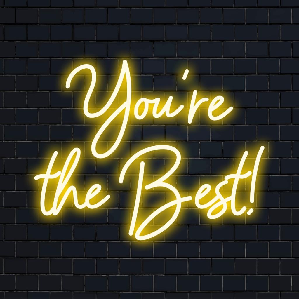 Placa de neon LED personalizada com o texto You're The Best!, com arte neon vibrante, ideal para decoração personalizada.