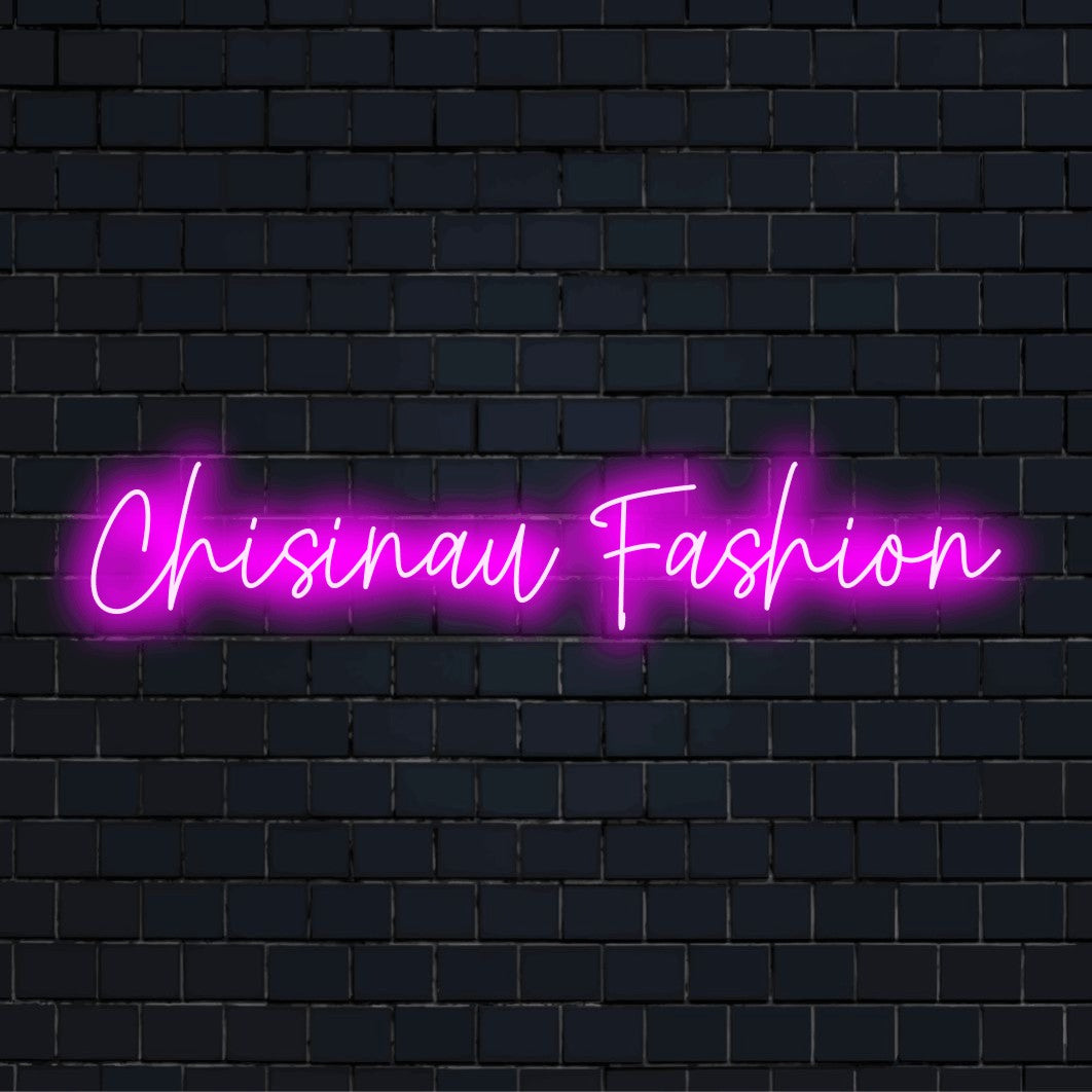 Chisinau Fashion Neon Sign, bright neon lettering against brick backdrop