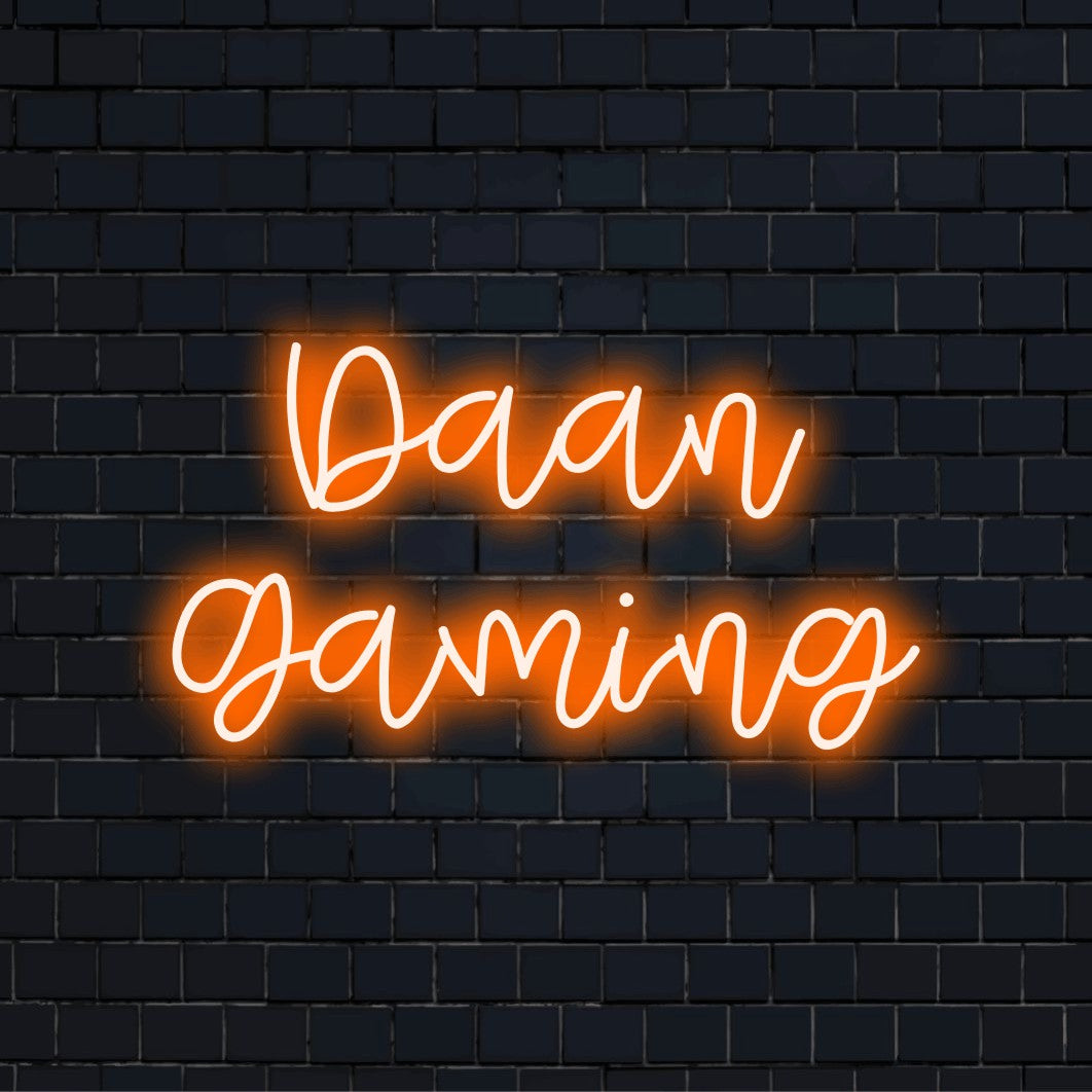 Daan Gaming Personalized LED Neon Sign, neon text light against black brick wall