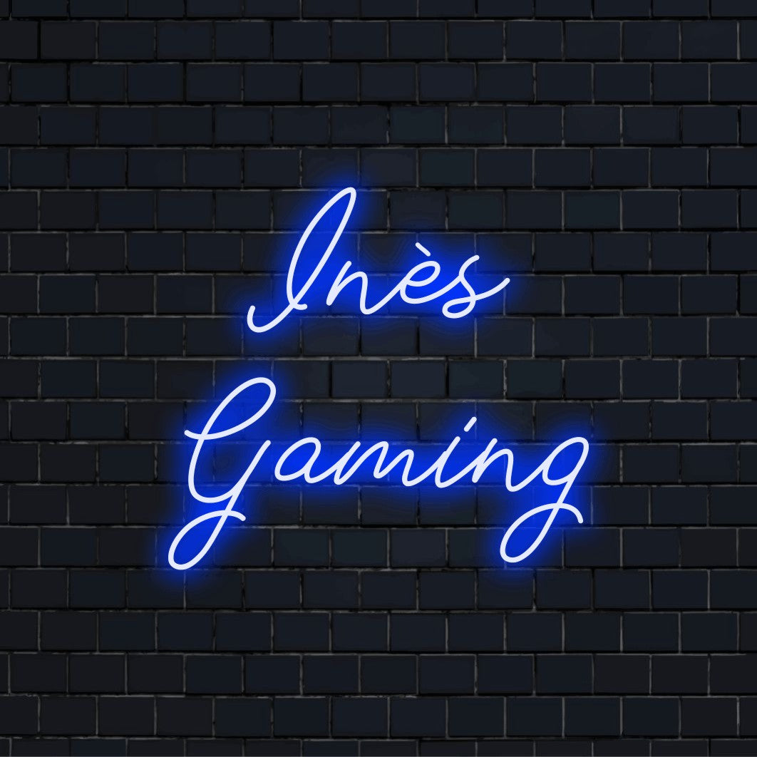Ines Gaming Personalized LED Neon Sign, soft neon glow on black brick background