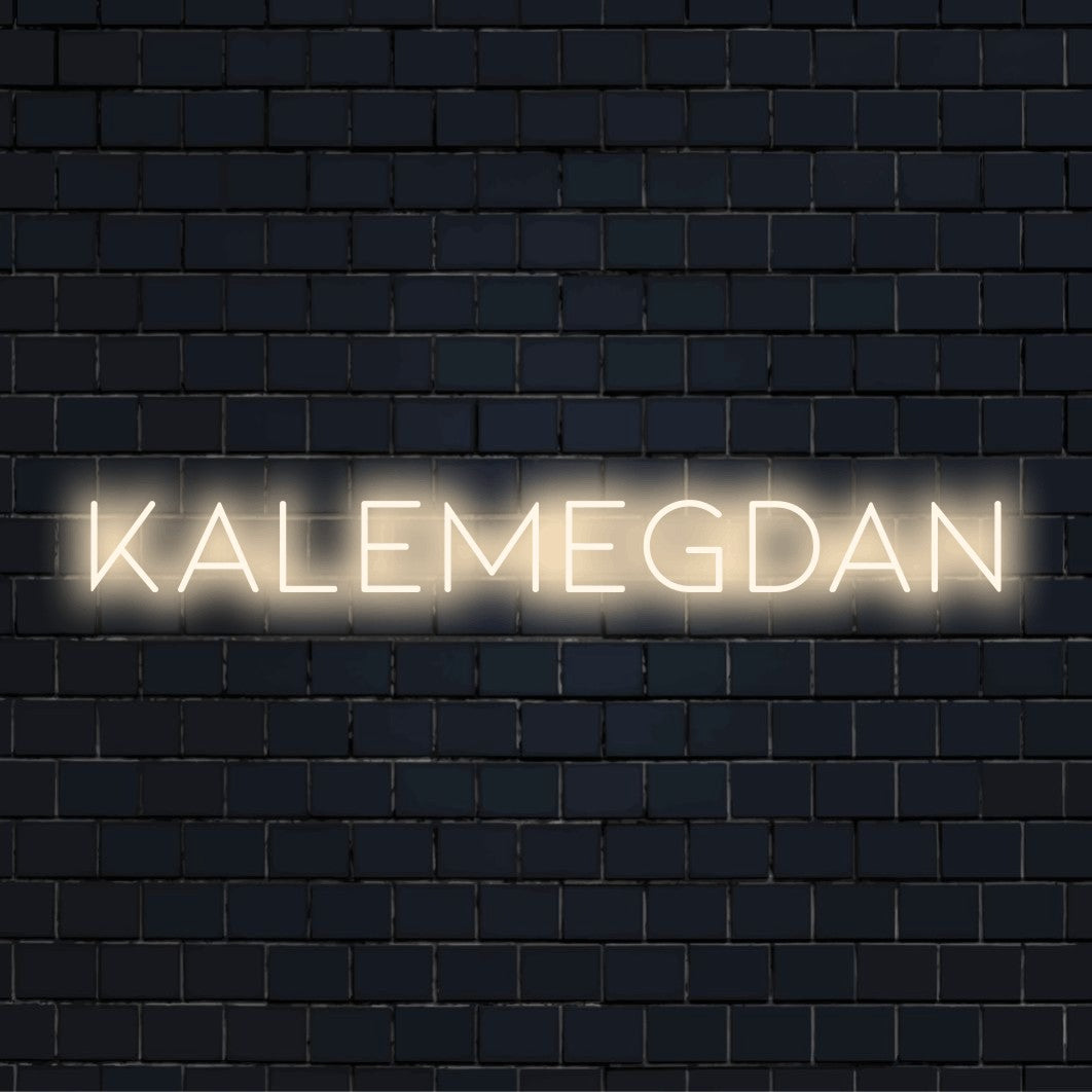 Kalemegdan LED Neon Sign, bright neon glow on black brick background