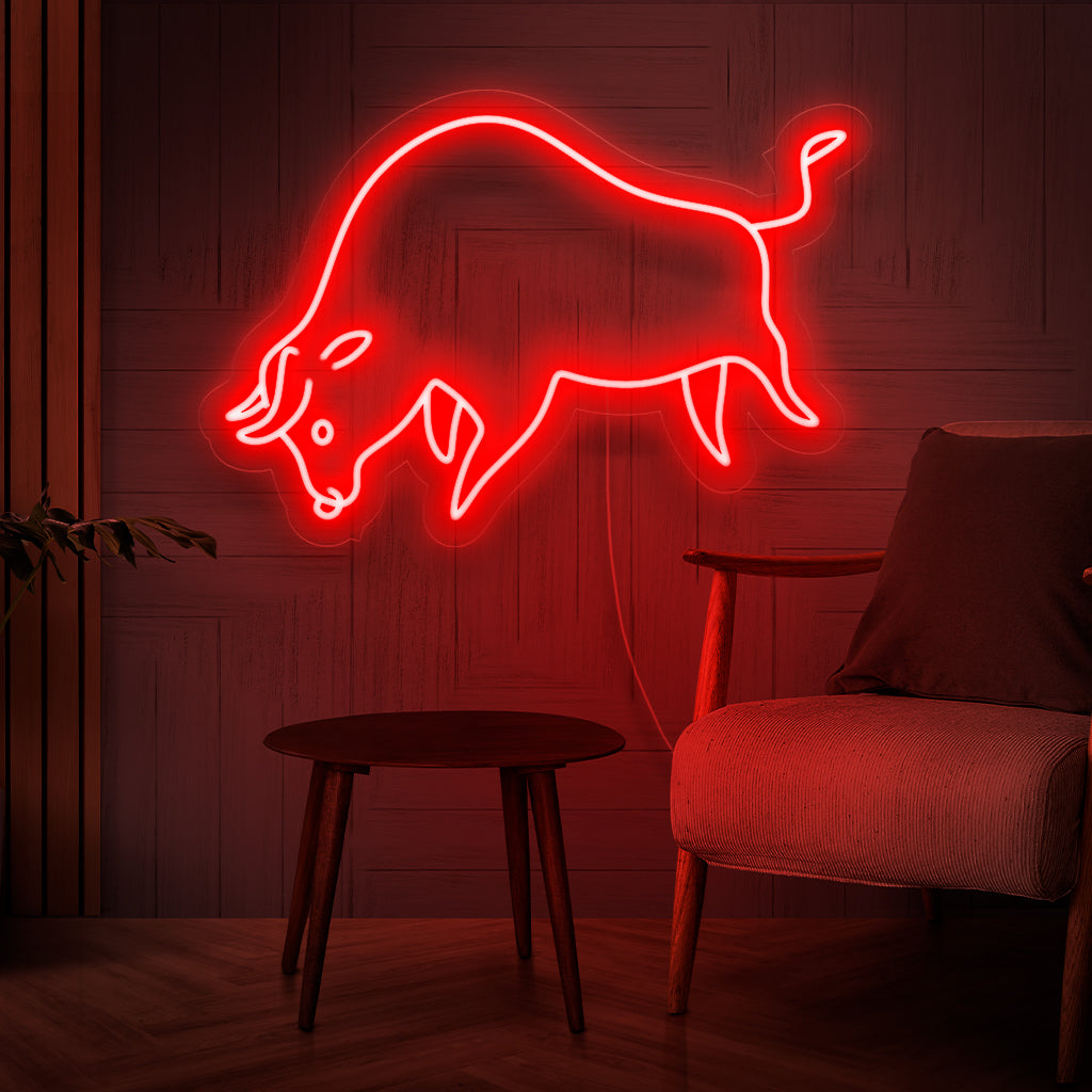 Formato de touro decorativo com luzes de neon