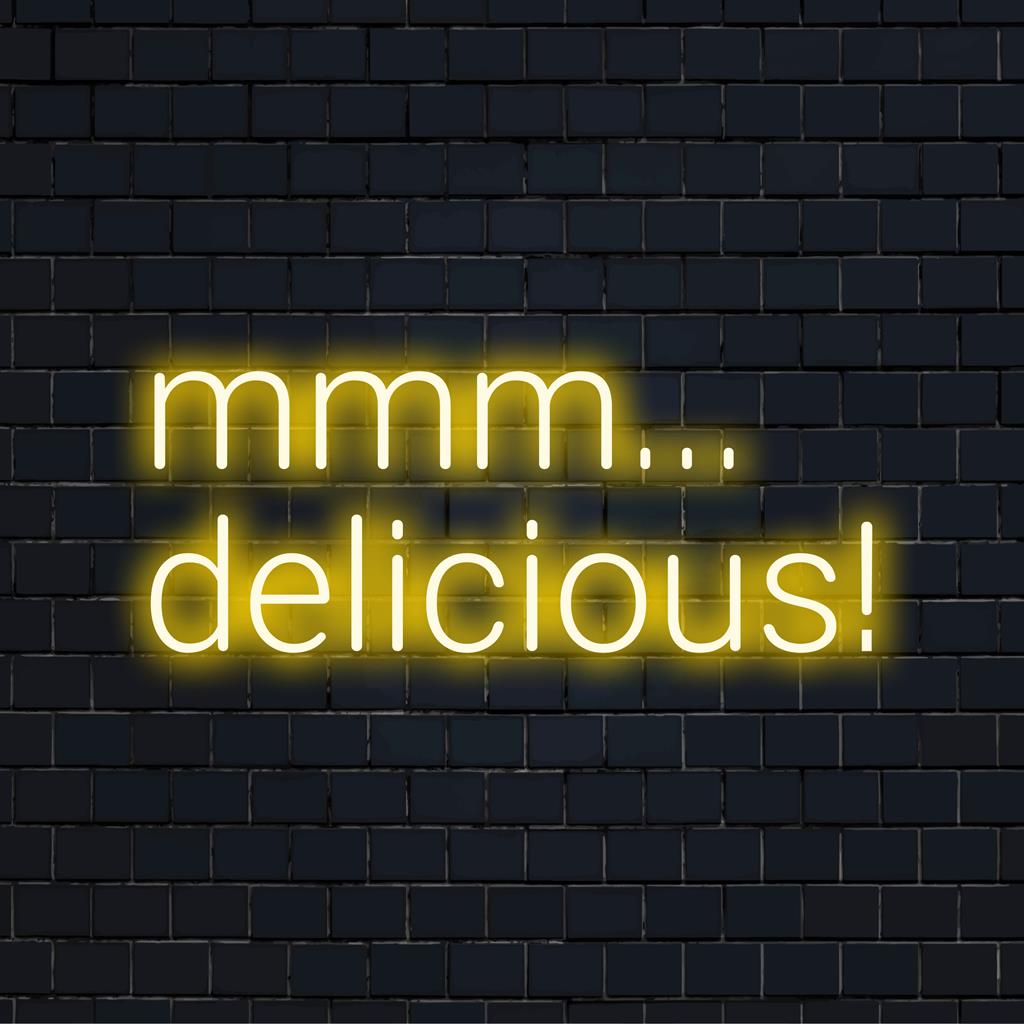 Hum... Delicioso! Letreiro de neon LED personalizado que adiciona um brilho extravagante e elegante ao seu espaço com uma decoração vibrante de neon.