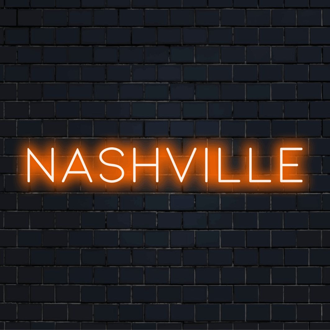 Nashville Neon Sign, bright LED glow against brick backdrop