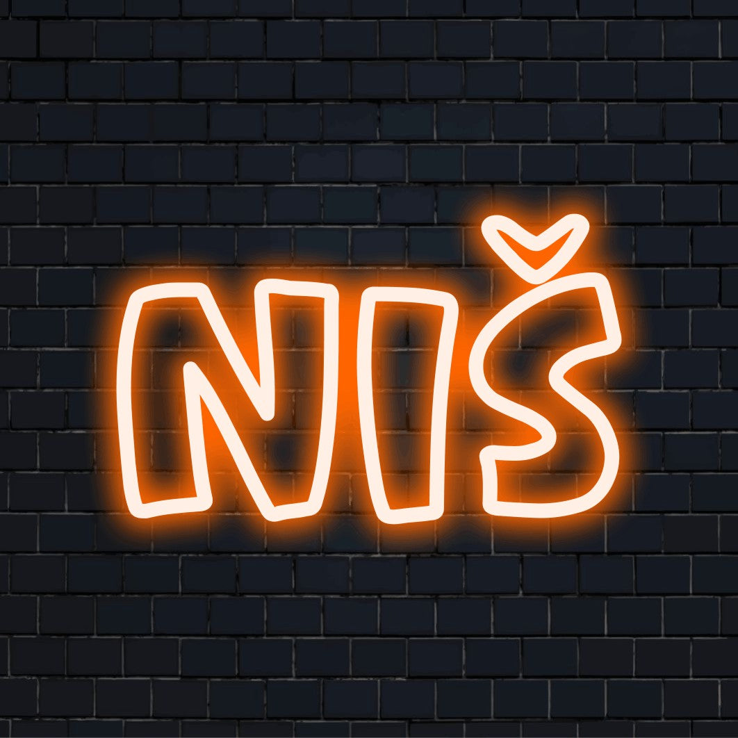 Ni Neon Sign, bright neon lettering against brick backdrop