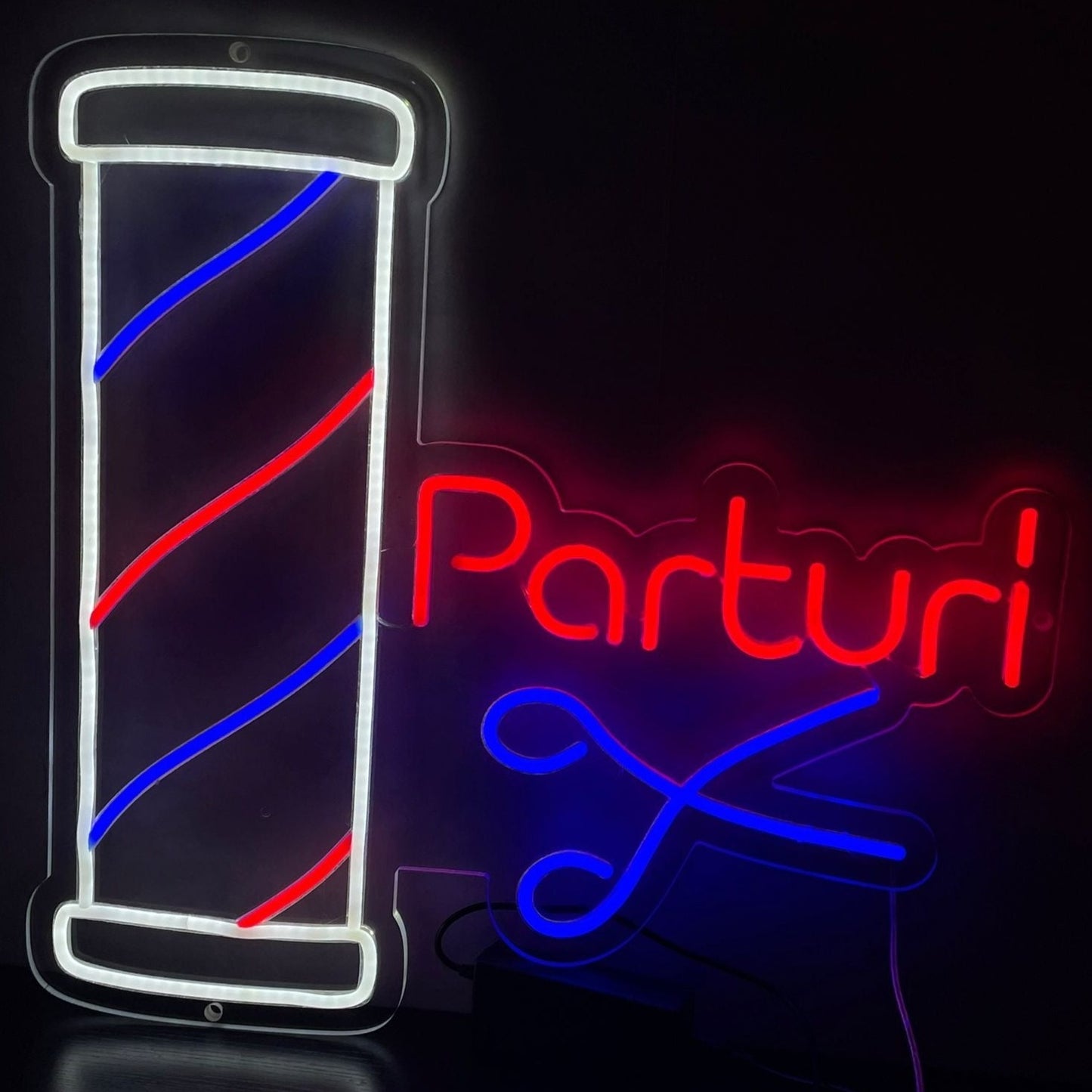 Placa de neon da barbearia Parturi - The Art Neon