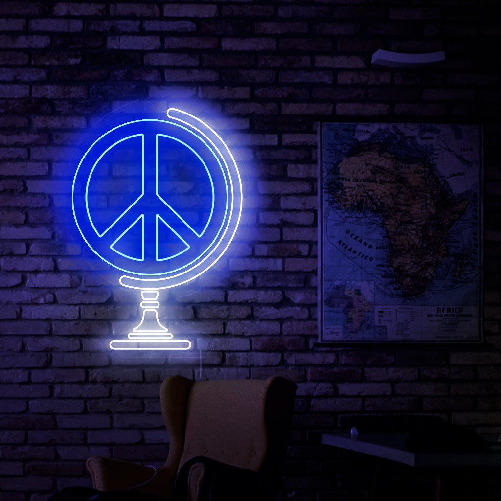 Uma placa de neon com símbolo de paz para decoração com tema de paz, que emite uma luz vibrante e cativante.