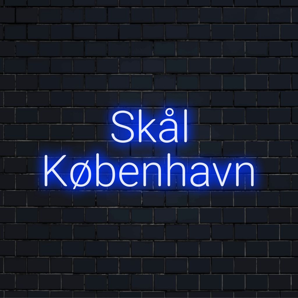 Sk L K Benhavn Neon Light with soft neon glow on dark brick wall