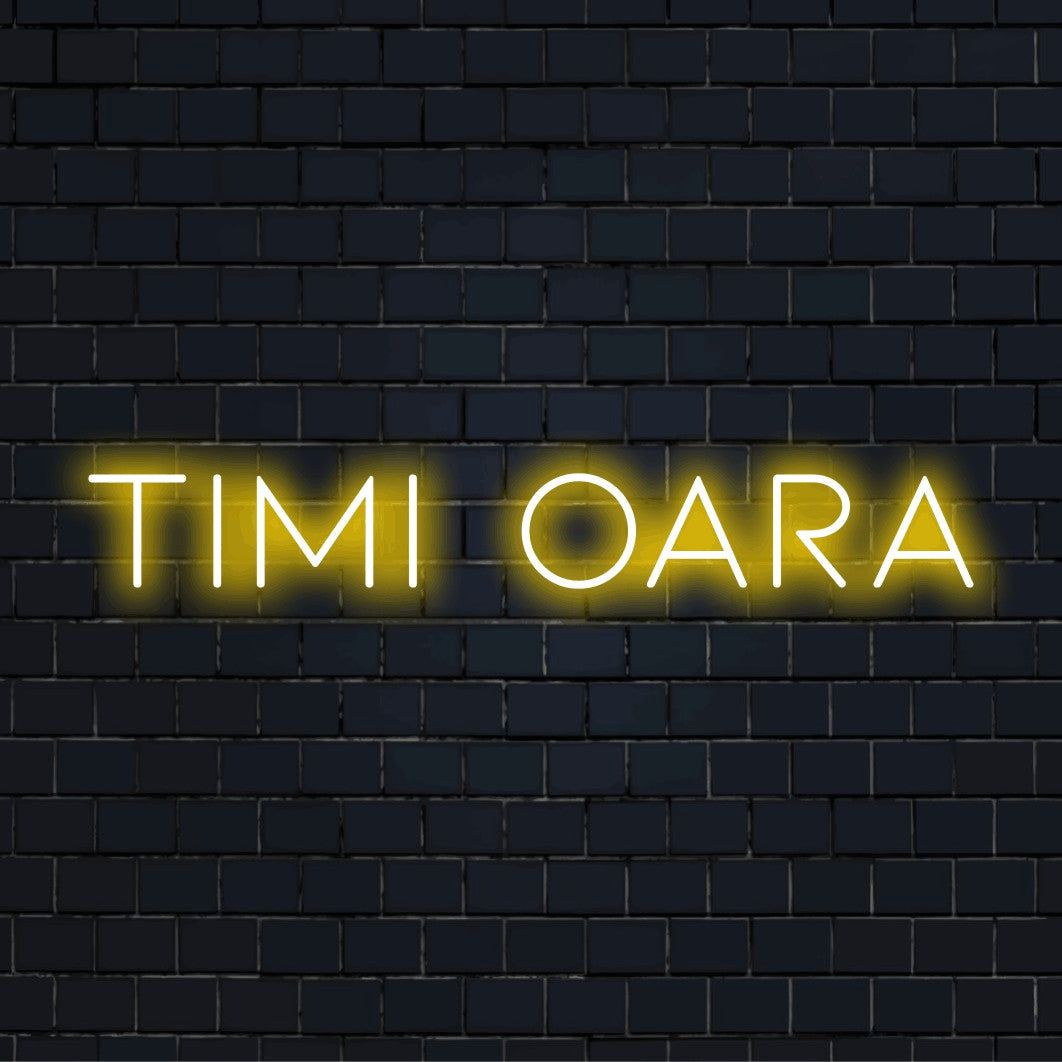 Timisoara Neon Sign, soft neon glow on dark brick wall