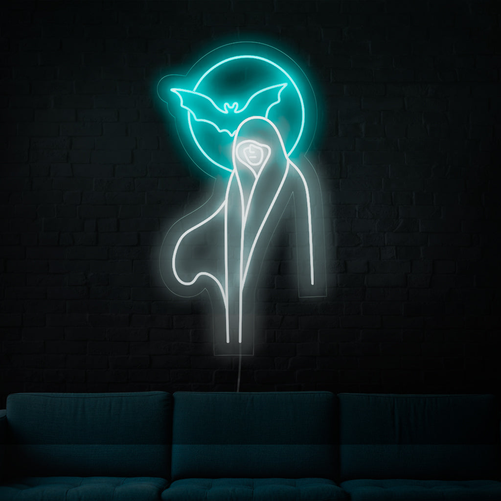 Letreiro de neon feito à mão com fantasmas de mulheres brancas, uma adição cativante à decoração com tema paranormal ou assustador