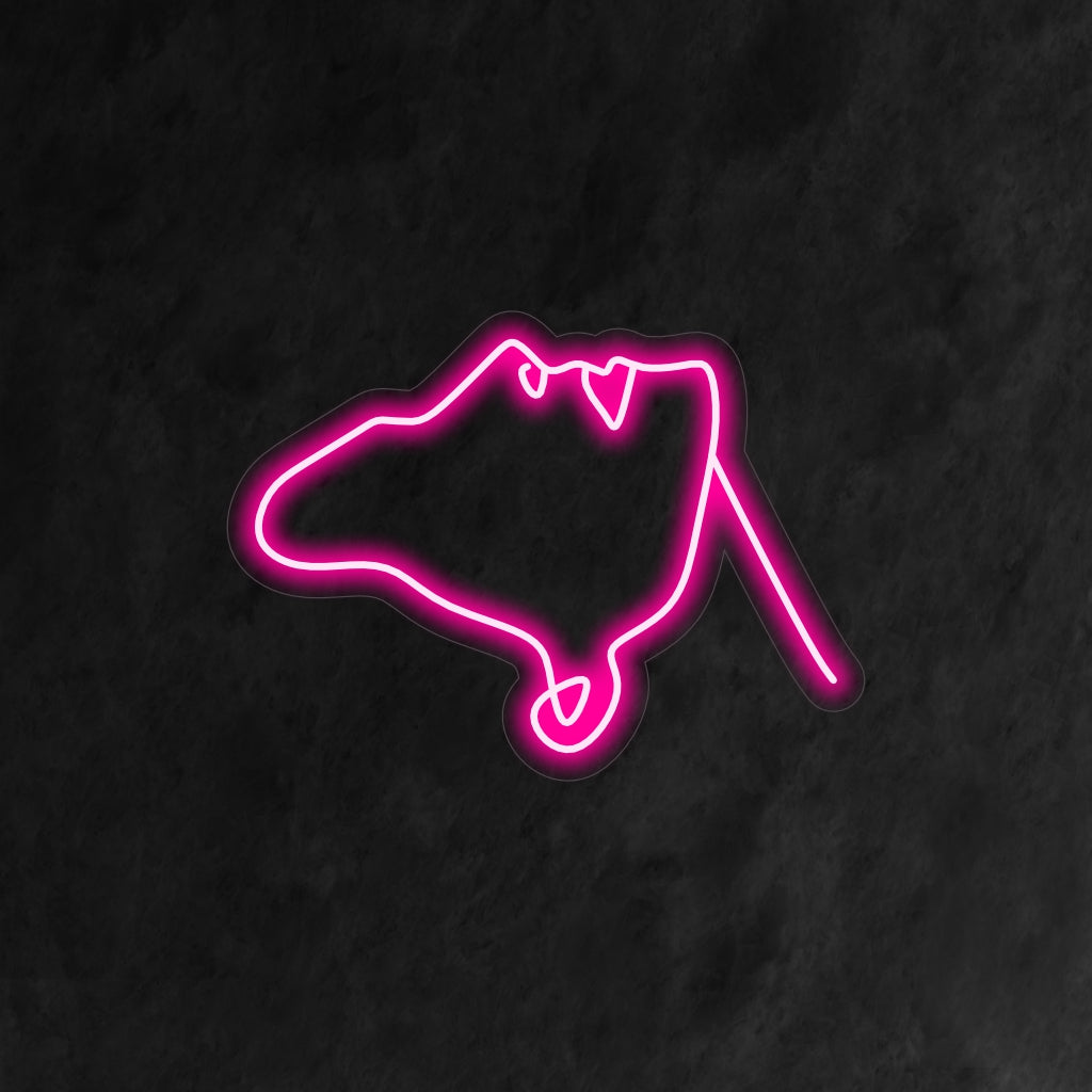 Uma placa de neon abstrata com o rosto de uma mulher, adicionando um toque contemporâneo e artístico a qualquer espaço.