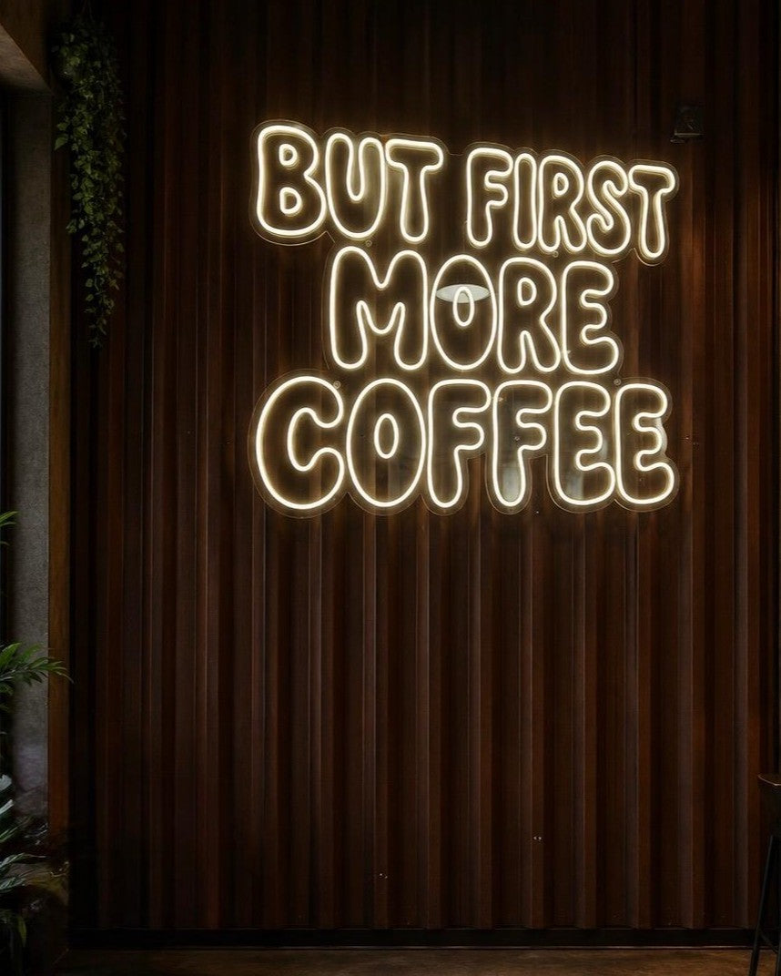 Coffee shop LED neon sign on a wood wall