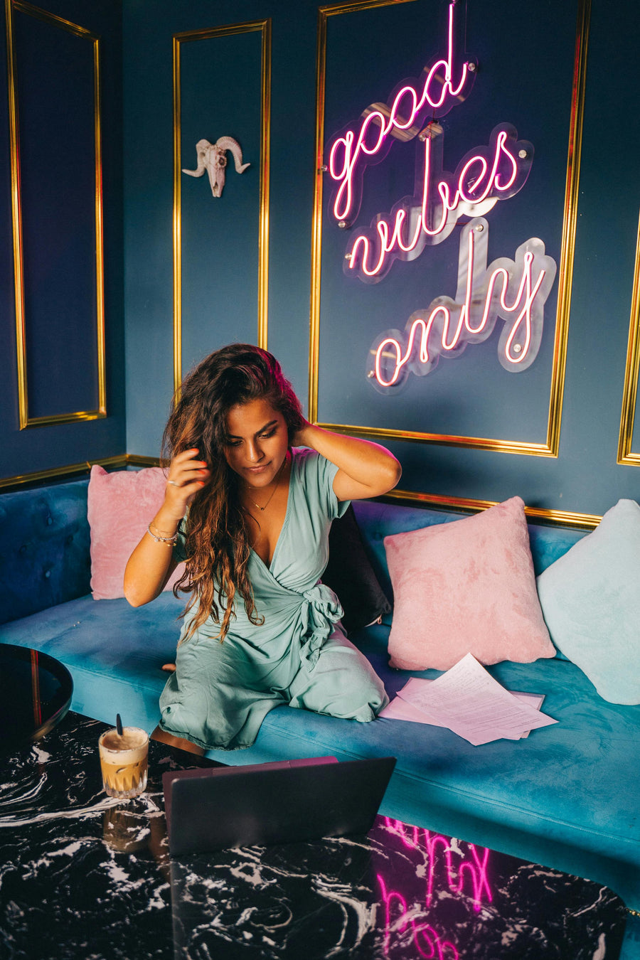 LED neon sign in a colorful bedroom