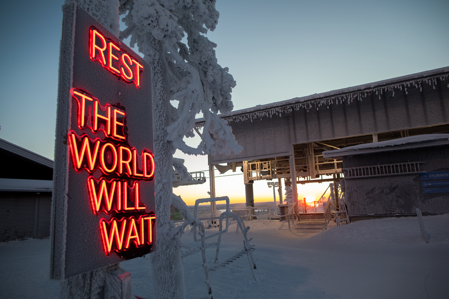 LED neon sign at a winter lodge
