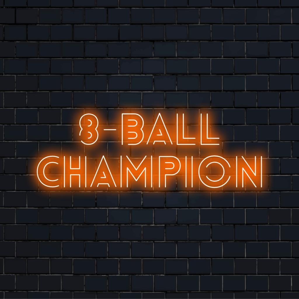 Arte de parede neon personalizada com 8 bolas, luz LED, perfeita para fãs de sinuca e salas de jogos. Decoração LED vibrante e personalizada.