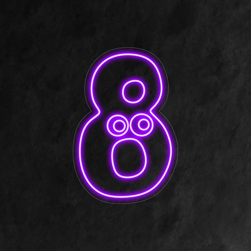 "Placa de Neon de 8º Aniversário" brilha com a alegria da juventude, apresentando um número "8" vibrante em um design lúdico. Ilumine a comemoração do 8º aniversário de uma criança com esta charmosa e vibrante luz de neon.