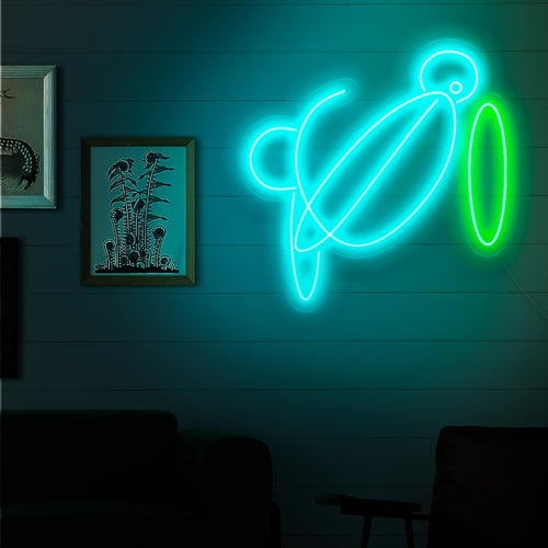"Placa de neon com arte abstrata" - Uma luminária neon elegante com arte abstrata, trazendo sofisticação minimalista e charme moderno para seu ambiente.