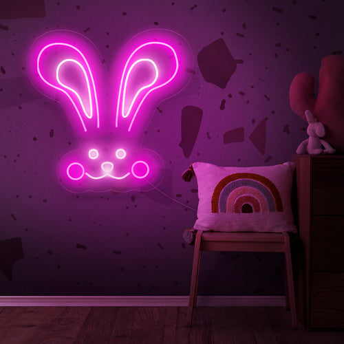 "Placa de neon de coelho abstrato" - Uma luz neon divertida com uma representação abstrata de um coelho, trazendo capricho e charme moderno ao seu espaço de vida.