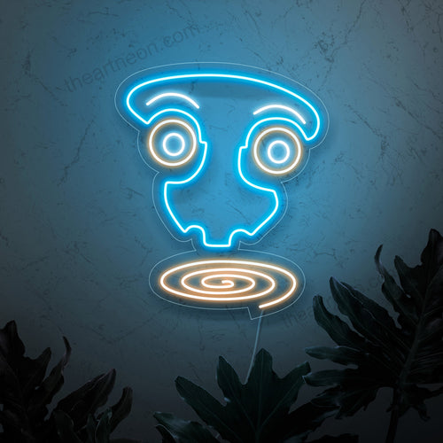 "Placa de neon com arte surreal abstrata" - Uma luz neon hipnotizante com uma representação surreal e abstrata de um rosto, trazendo intriga moderna e um toque artístico ao seu espaço de vida.