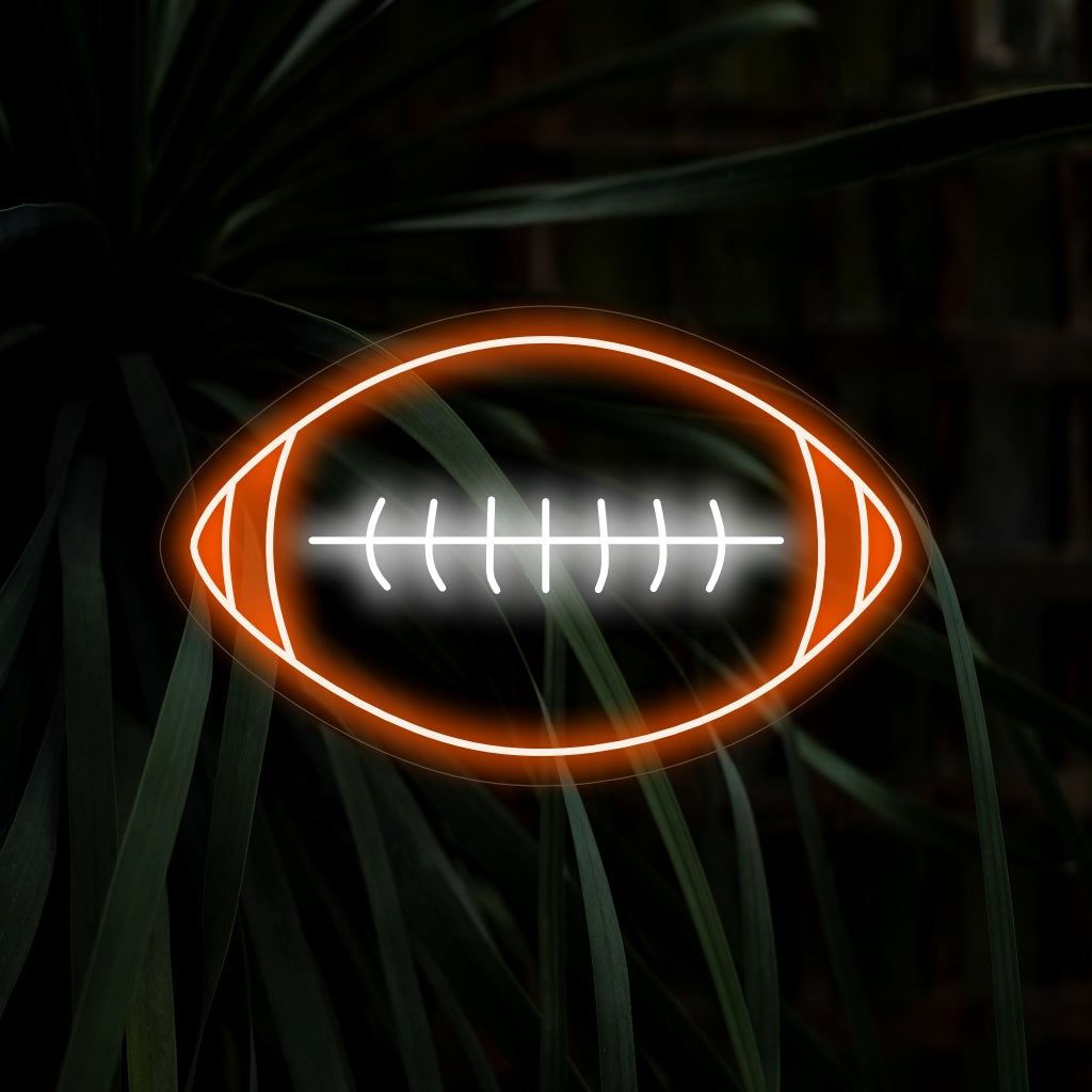 "Placa de neon de bola de futebol americano" - Uma luz neon dinâmica com a icônica bola de futebol americano, adicionando um toque esportivo e energético à sua sala de jogos ou decoração com tema esportivo.