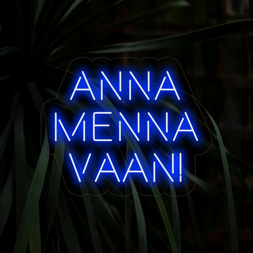 "Anna Menna Vaan! Letreiro de neon" - Uma luz neon vibrante com uma expressão animada, trazendo exuberância e positividade ao seu ambiente.